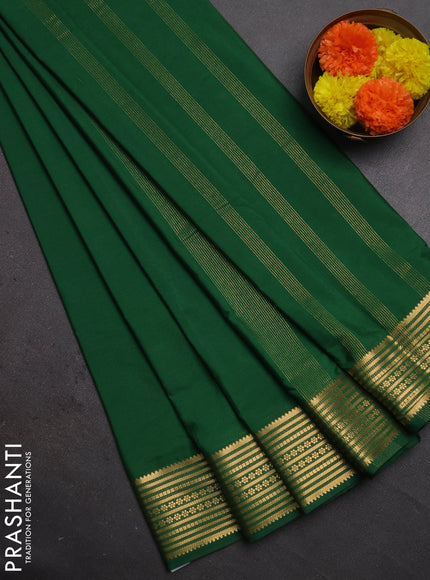 Semi mysore silk saree green with plain body and zari woven border