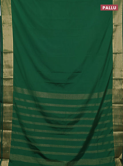 Semi mysore silk saree green with plain body and zari woven border