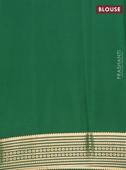 Semi mysore silk saree green with plain body and zari woven border