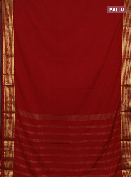 Semi mysore silk saree red with plain body and zari woven border