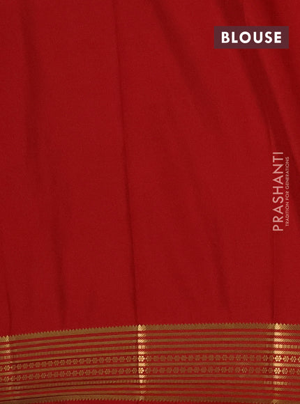 Semi mysore silk saree red with plain body and zari woven border
