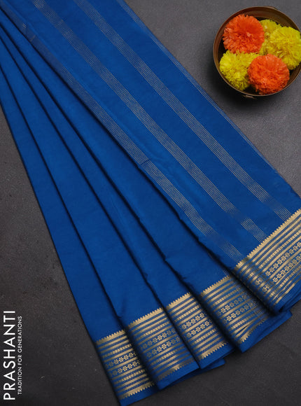 Semi mysore silk saree cs blue with plain body and zari woven border