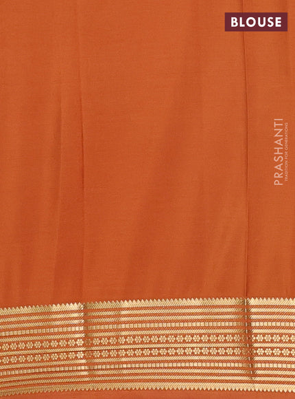 Semi mysore silk saree rustic orange with plain body and zari woven border