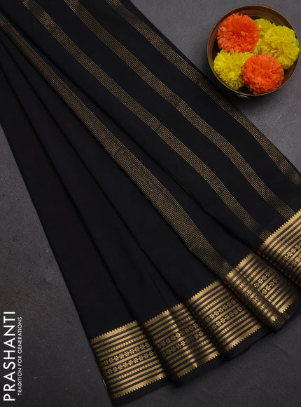 Semi mysore silk saree black with plain body and zari woven border