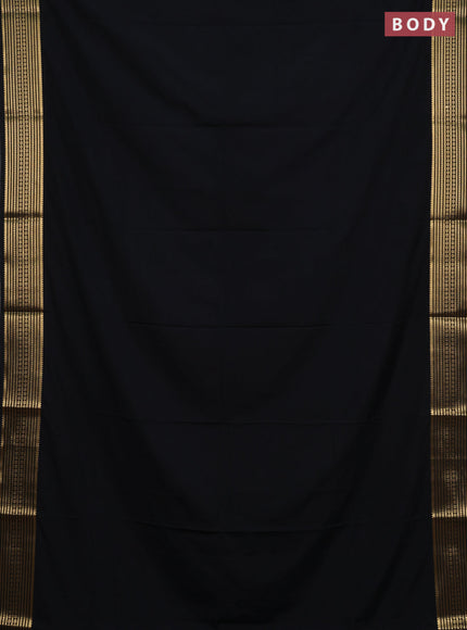 Semi mysore silk saree black with plain body and zari woven border