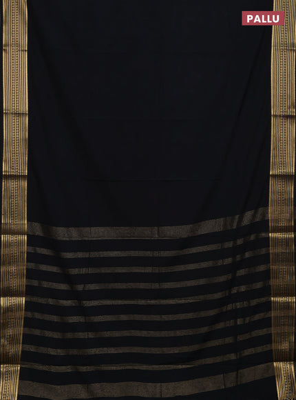 Semi mysore silk saree black with plain body and zari woven border