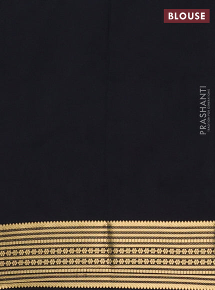 Semi mysore silk saree black with plain body and zari woven border