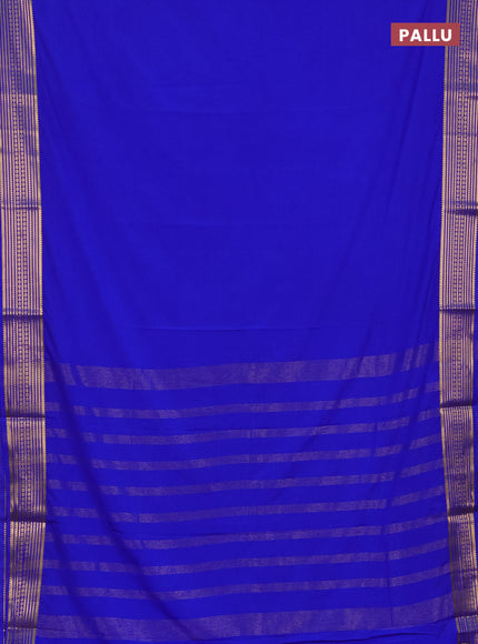 Semi mysore silk saree royal blue with plain body and zari woven border