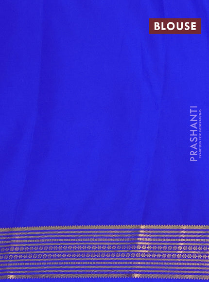 Semi mysore silk saree royal blue with plain body and zari woven border
