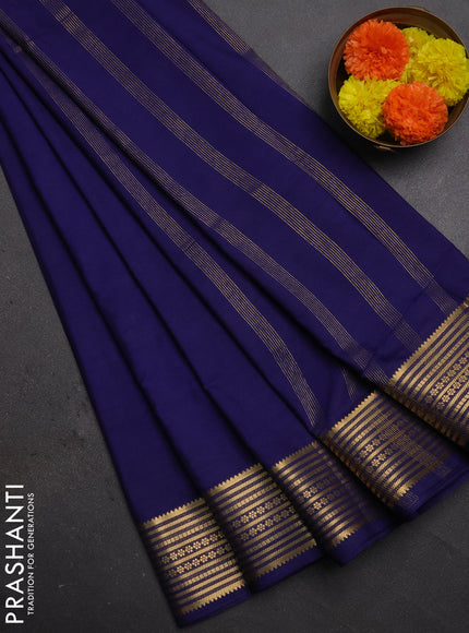 Semi mysore silk saree navy blue with plain body and zari woven border