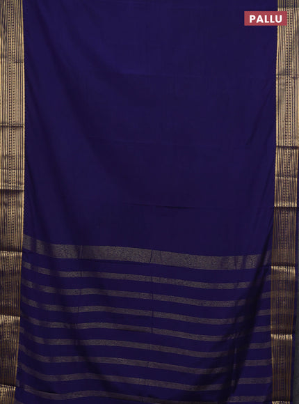 Semi mysore silk saree navy blue with plain body and zari woven border