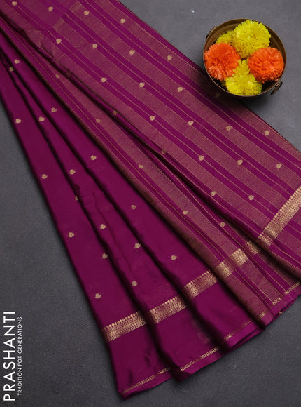Semi mysore silk saree wine shade with allover zari woven buttas and rettapet zari woven border