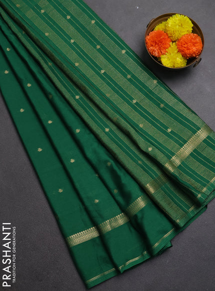 Semi mysore silk saree green with allover zari woven buttas and rettapet zari woven border