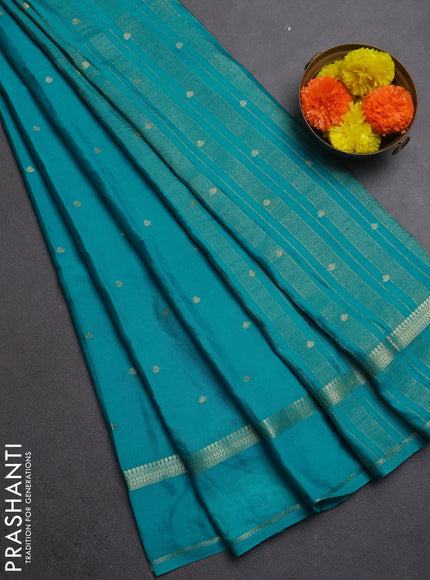 Semi mysore silk saree teal blue with allover zari woven buttas and rettapet zari woven border