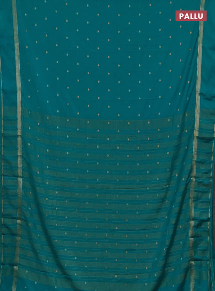 Semi mysore silk saree teal blue with allover zari woven buttas and rettapet zari woven border