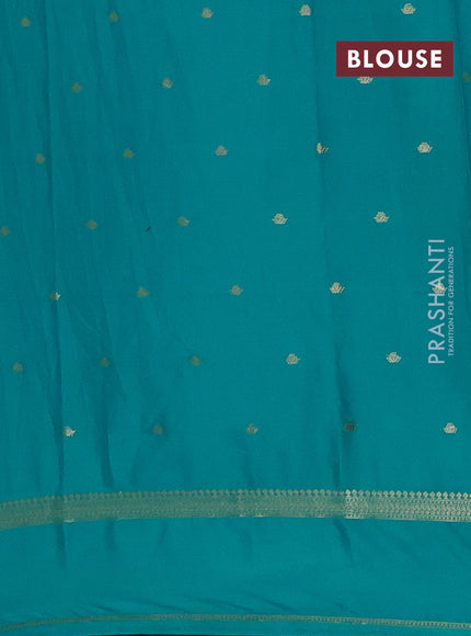 Semi mysore silk saree teal blue with allover zari woven buttas and rettapet zari woven border