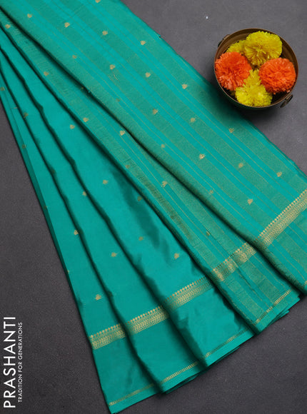 Semi mysore silk saree teal green with allover zari woven buttas and rettapet zari woven border