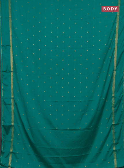 Semi mysore silk saree teal green with allover zari woven buttas and rettapet zari woven border