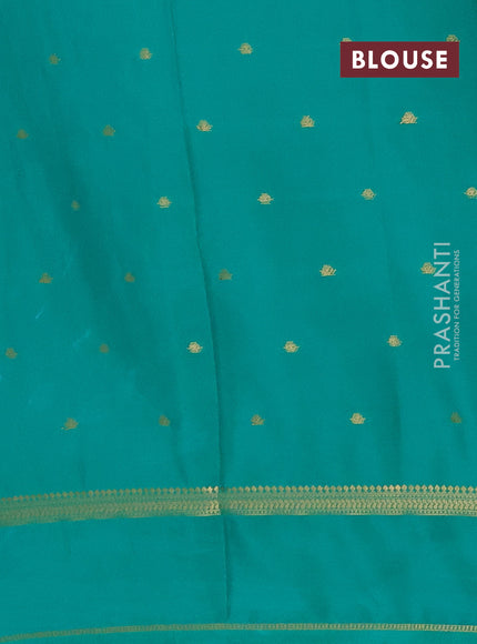 Semi mysore silk saree teal green with allover zari woven buttas and rettapet zari woven border