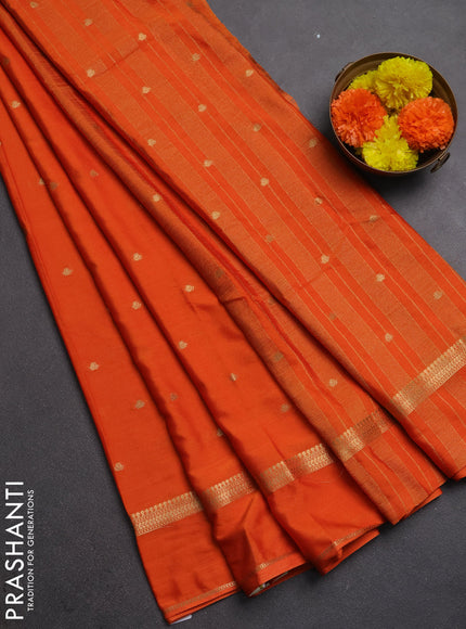 Semi mysore silk saree orange with allover zari woven buttas and rettapet zari woven border