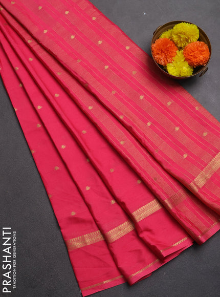 Semi mysore silk saree peach pink with allover zari woven buttas and rettapet zari woven border