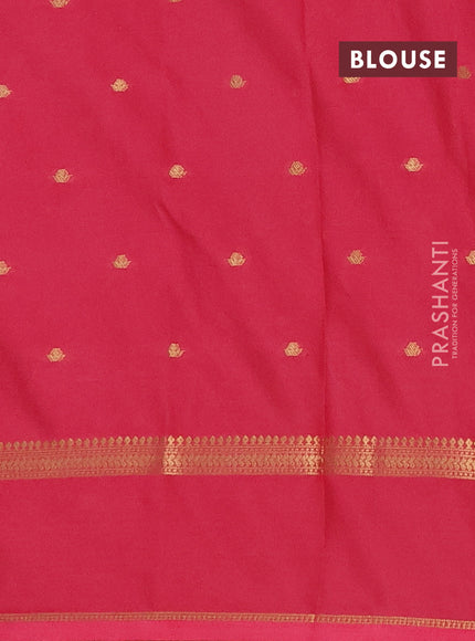 Semi mysore silk saree peach pink with allover zari woven buttas and rettapet zari woven border