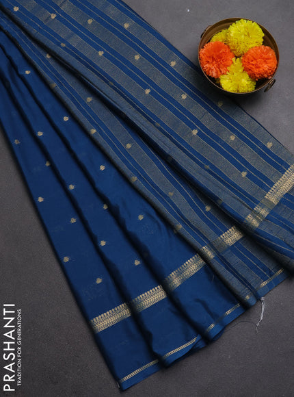 Semi mysore silk saree peacock blue with allover zari woven buttas and rettapet zari woven border