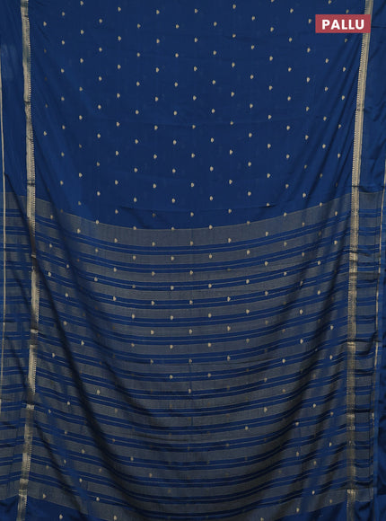 Semi mysore silk saree peacock blue with allover zari woven buttas and rettapet zari woven border