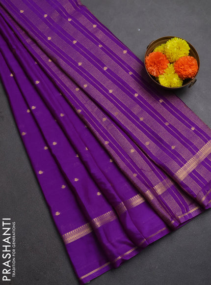 Semi mysore silk saree purple with allover zari woven buttas and rettapet zari woven border