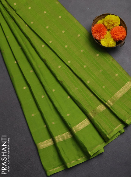 Semi mysore silk saree light green with allover zari woven buttas and rettapet zari woven border
