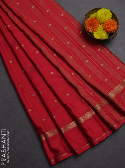 Semi mysore silk saree red with allover zari woven buttas and rettapet zari woven border
