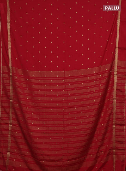 Semi mysore silk saree red with allover zari woven buttas and rettapet zari woven border
