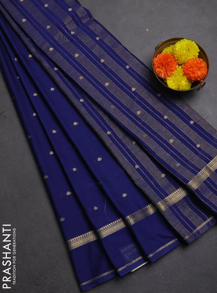 Semi mysore silk saree navy blue with allover zari woven buttas and rettapet zari woven border
