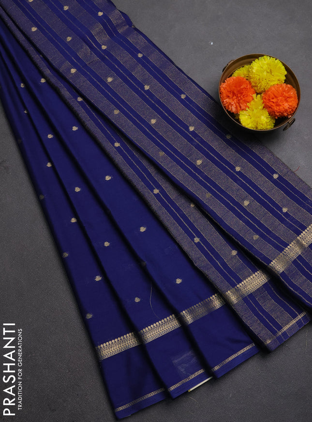 Semi mysore silk saree navy blue with allover zari woven buttas and rettapet zari woven border