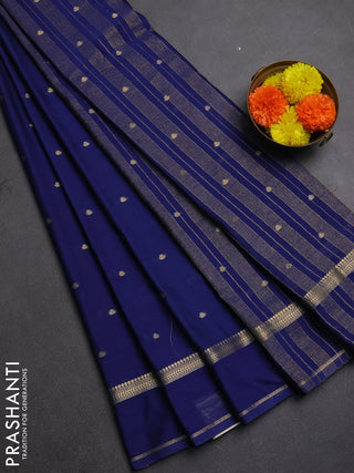 Semi mysore silk saree navy blue with allover zari woven buttas and rettapet zari woven border