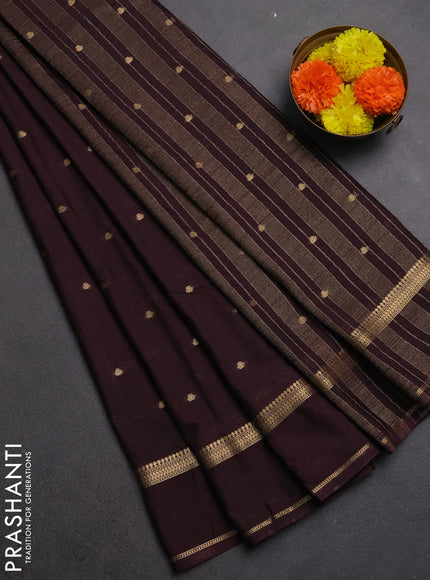 Semi mysore silk saree coffee brown with allover zari woven buttas and rettapet zari woven border