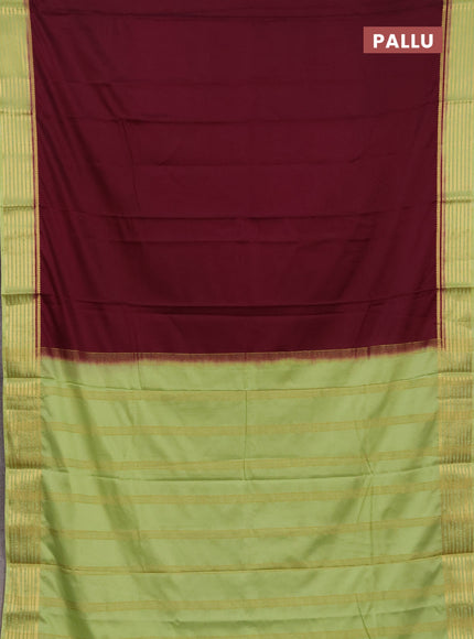 Semi mysore silk saree wine shade and light green with plain body and zari woven border