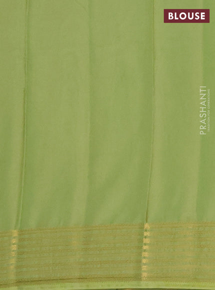 Semi mysore silk saree wine shade and light green with plain body and zari woven border