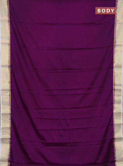 Semi mysore silk saree purple and off white with plain body and zari woven border