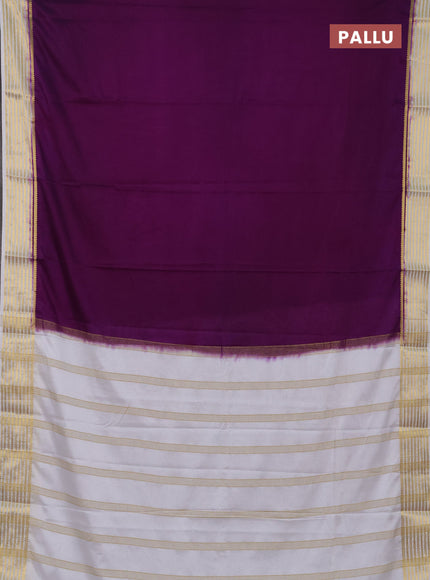 Semi mysore silk saree purple and off white with plain body and zari woven border