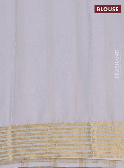 Semi mysore silk saree purple and off white with plain body and zari woven border