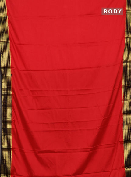 Semi mysore silk saree red and black with plain body and zari woven border