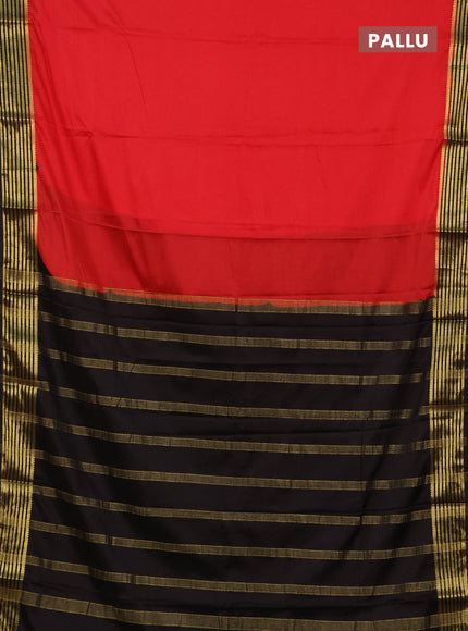 Semi mysore silk saree red and black with plain body and zari woven border
