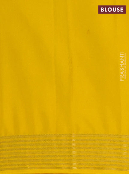 Semi mysore silk saree deep maroon and yellow with plain body and zari woven border