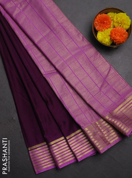 Semi mysore silk saree deep purple and purple with plain body and zari woven border