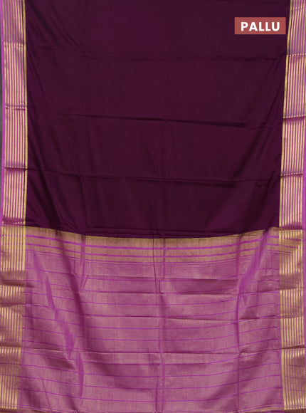 Semi mysore silk saree deep purple and purple with plain body and zari woven border