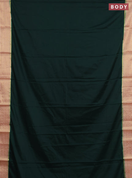 Semi mysore silk saree bottle green and peach shade with plain body and zari woven border