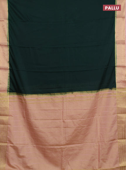 Semi mysore silk saree bottle green and peach shade with plain body and zari woven border