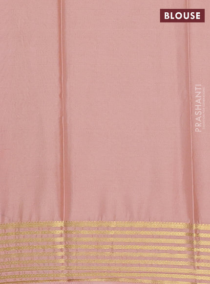 Semi mysore silk saree bottle green and peach shade with plain body and zari woven border