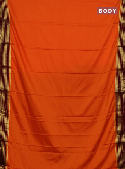 Semi mysore silk saree orange and maroon with plain body and zari woven border